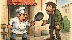 Vtip: Okolo reštaurácie sa obšmieta žobrák…